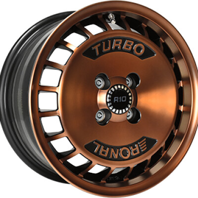 Ronal R10 TURBO 7×15″ · 4×100 · ET28 · CB68 Racing Black / Copper