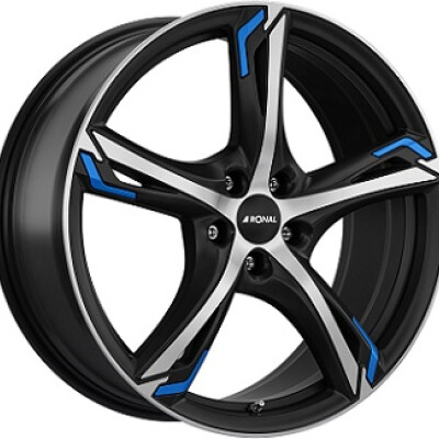 Ronal R62 BLUE 8×19″ · 5×112 · ET50 · CB76 Dull Black / Polished